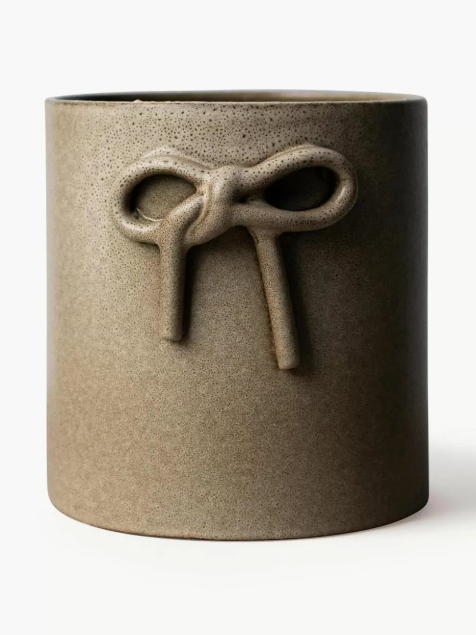Blumentöpfe-DBKD Übertopf Bow aus Keramik, H 14 cm Beige, gesprenkelt und matt