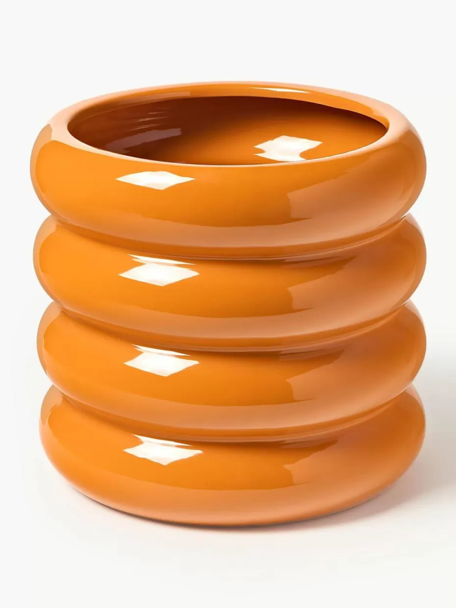 Blumentöpfe-Westwing Collection Übertopf Rudi aus Steinzeug, H 30 cm Orange, glänzend