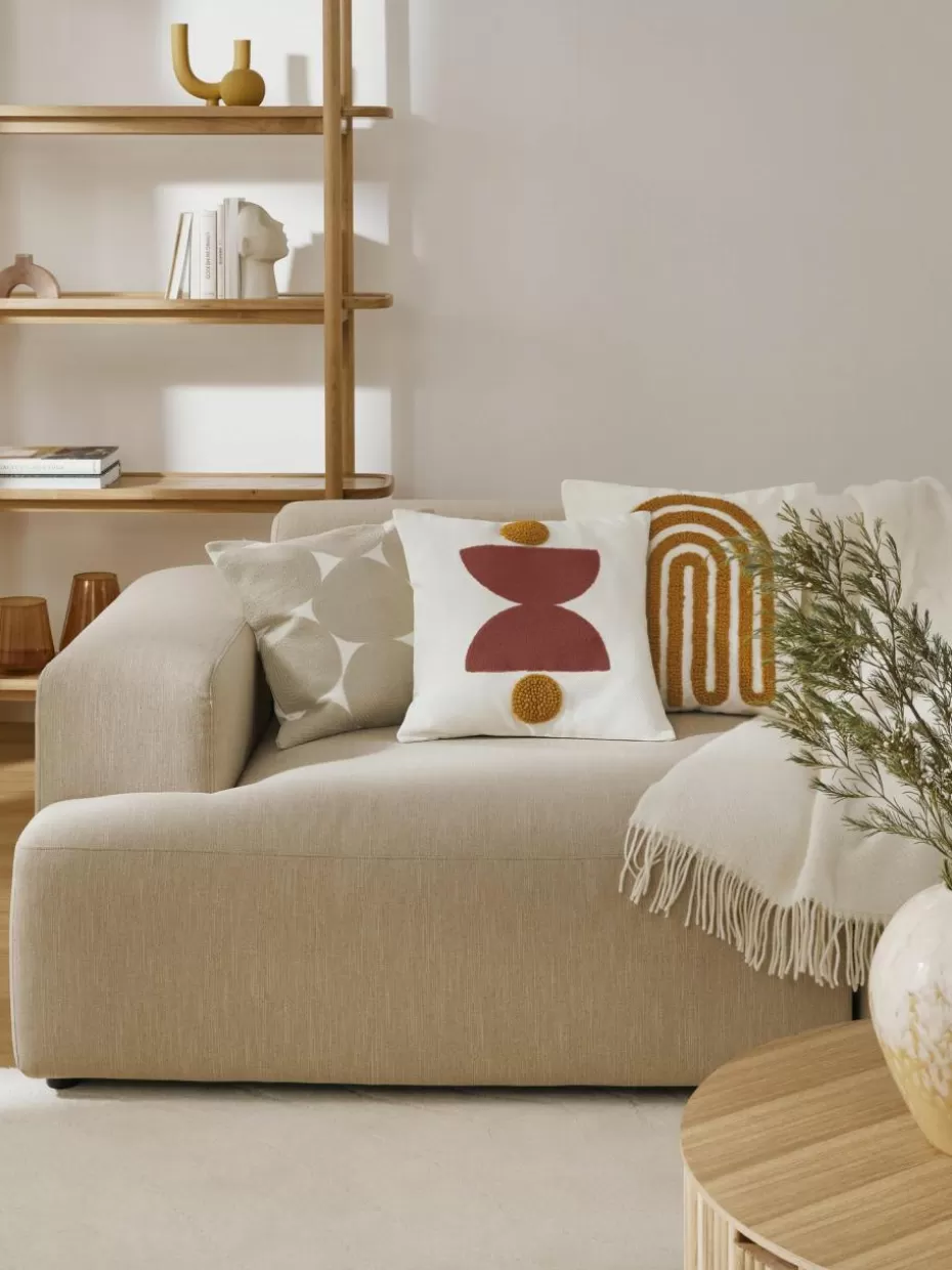 Dekokissen-Westwing Collection Bestickte Baumwoll-Kissenhülle Izad mit Hoch-Tief-Struktur Off White, Rostrot, Senfgelb