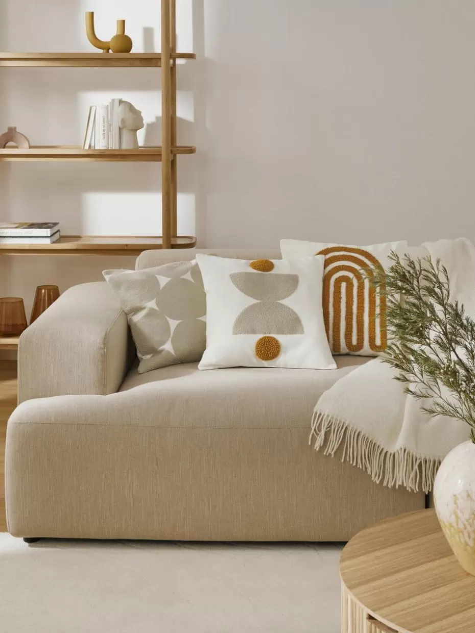 Dekokissen-Westwing Collection Bestickte Baumwoll-Kissenhülle Izad mit Hoch-Tief-Struktur Off White, Hellbeige, Ocker