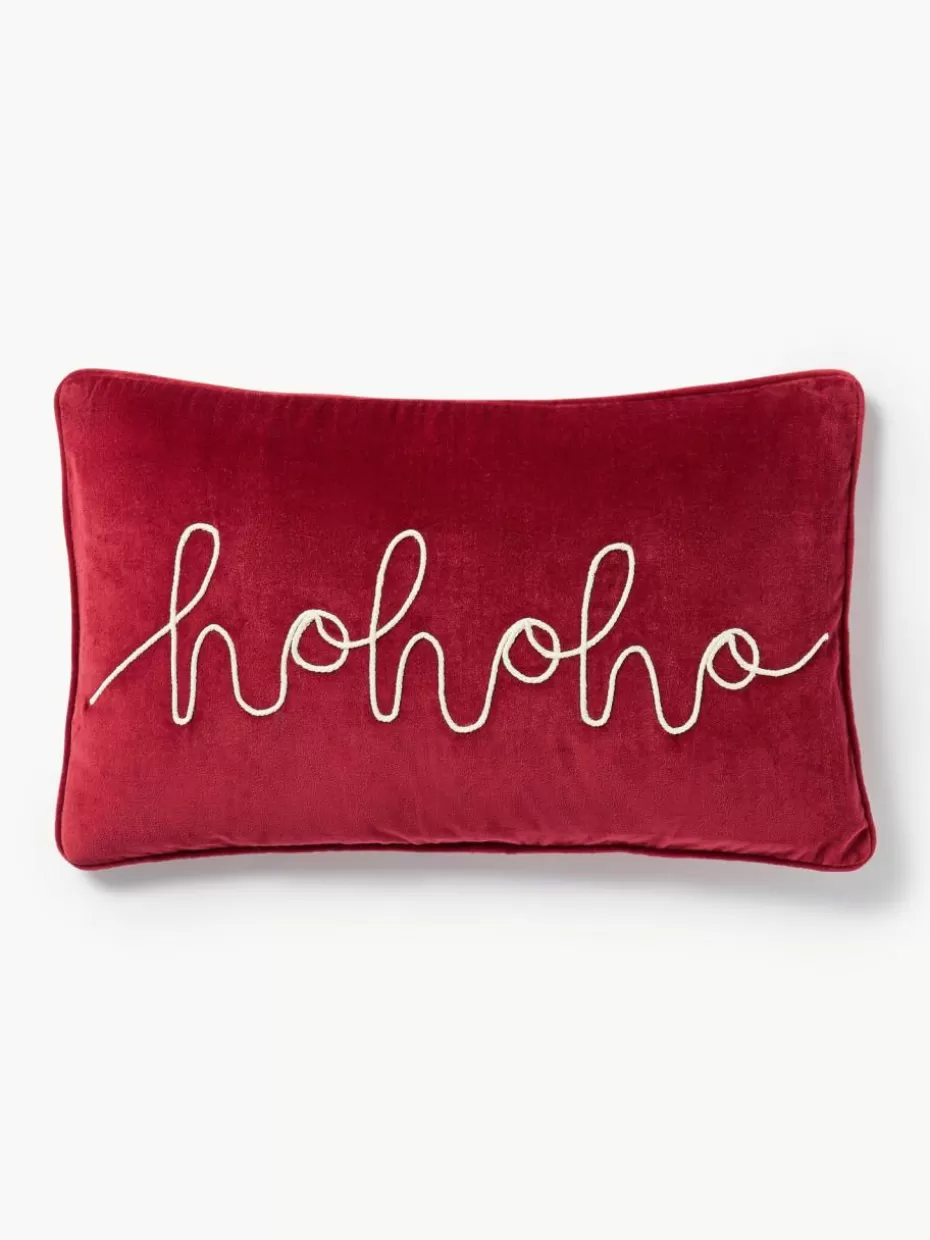 Weihnachtskissen | Festliche Eleganz-Westwing Collection Bestickte Samt-Kissenhülle Hohoho mit Kederumrandung