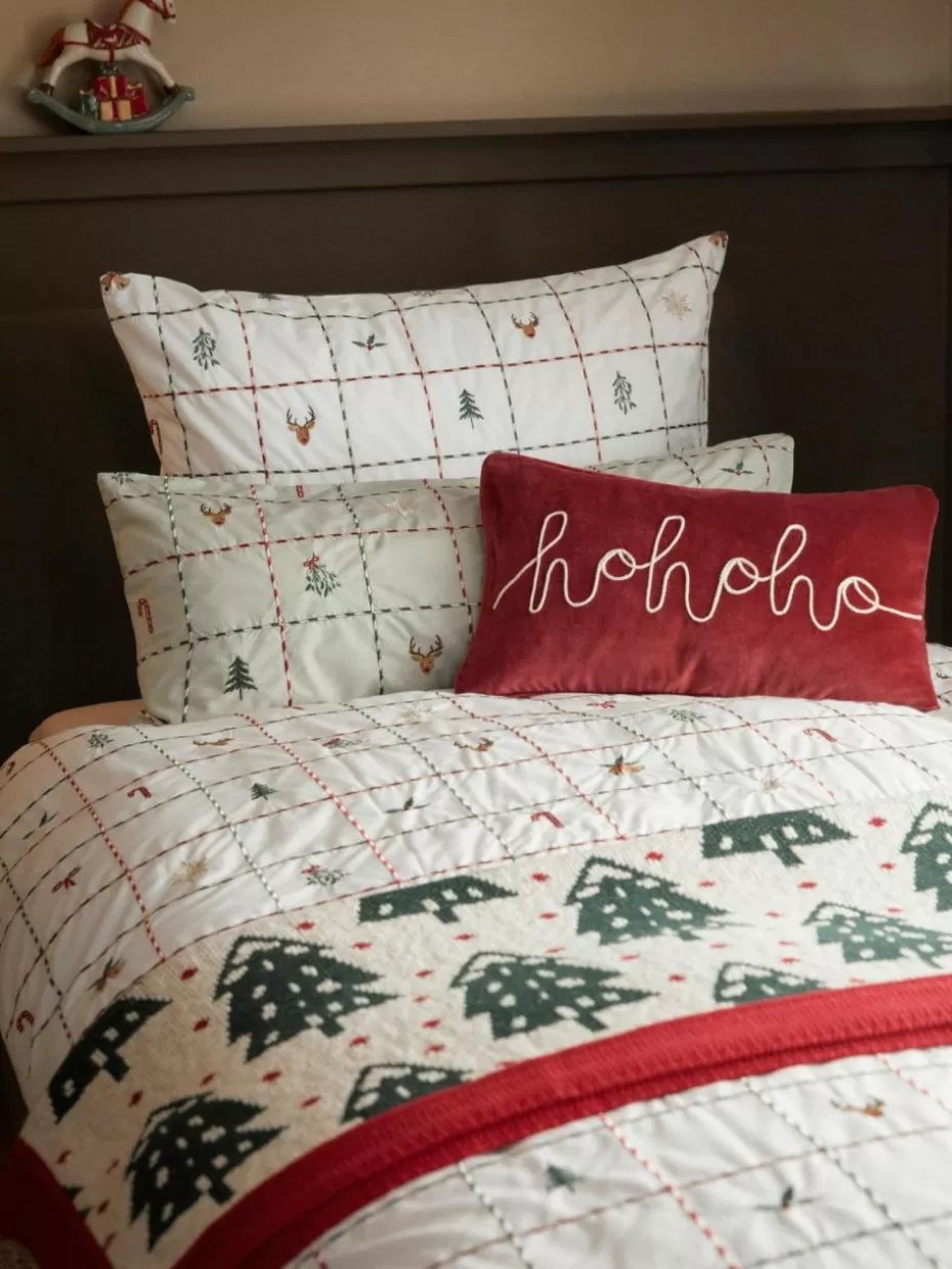 Weihnachtskissen | Festliche Eleganz-Westwing Collection Bestickte Samt-Kissenhülle Hohoho mit Kederumrandung