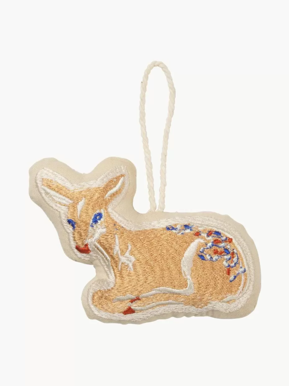 Weihnachtskugeln & Baumanhänger-Broste Copenhagen Bestickte Stoff-Baumanhänger Baby Deer, 2 Stück
