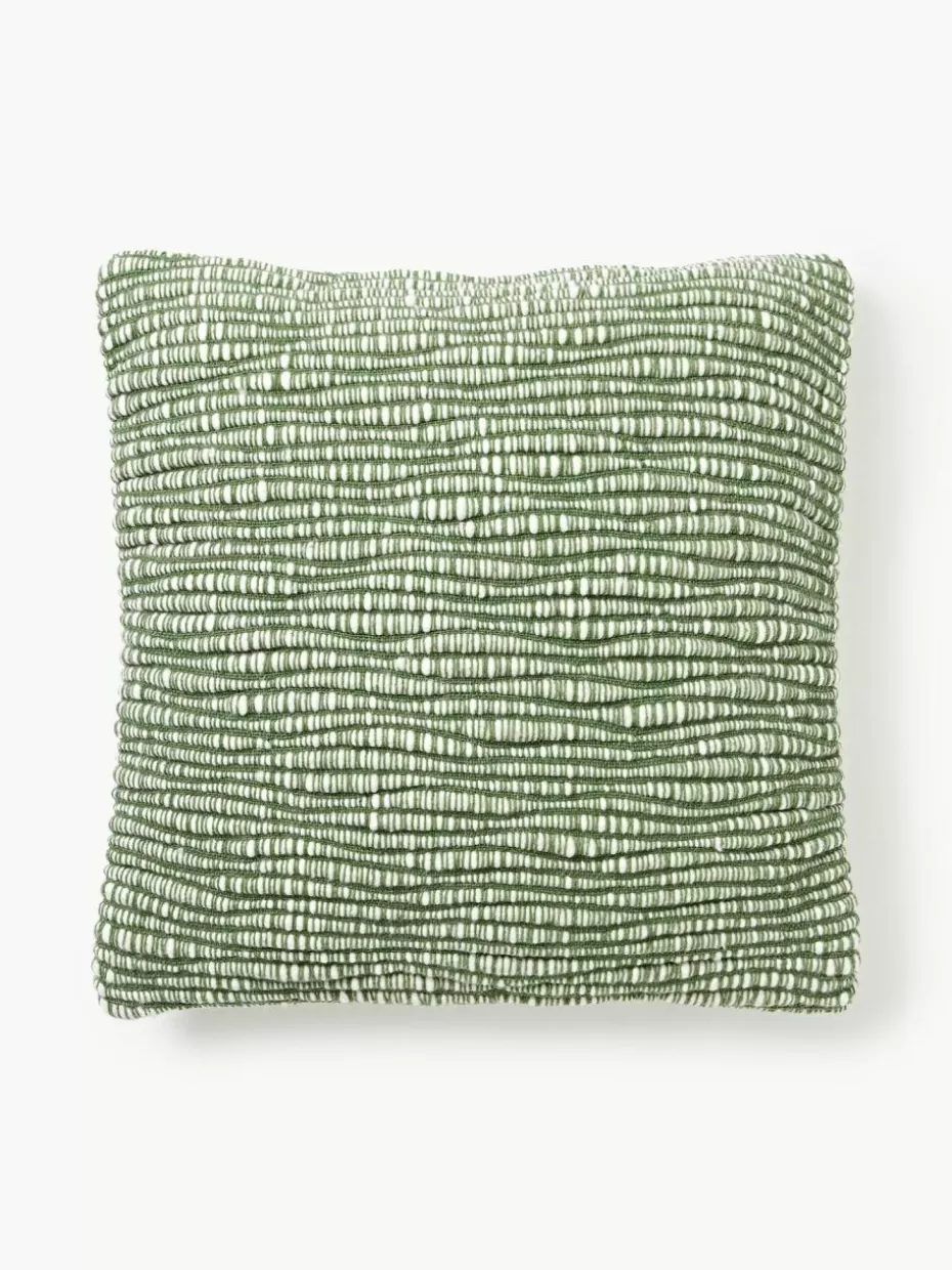 Dekokissen-Westwing Collection Bestickte Woll-Kissenhülle Jaira Grün