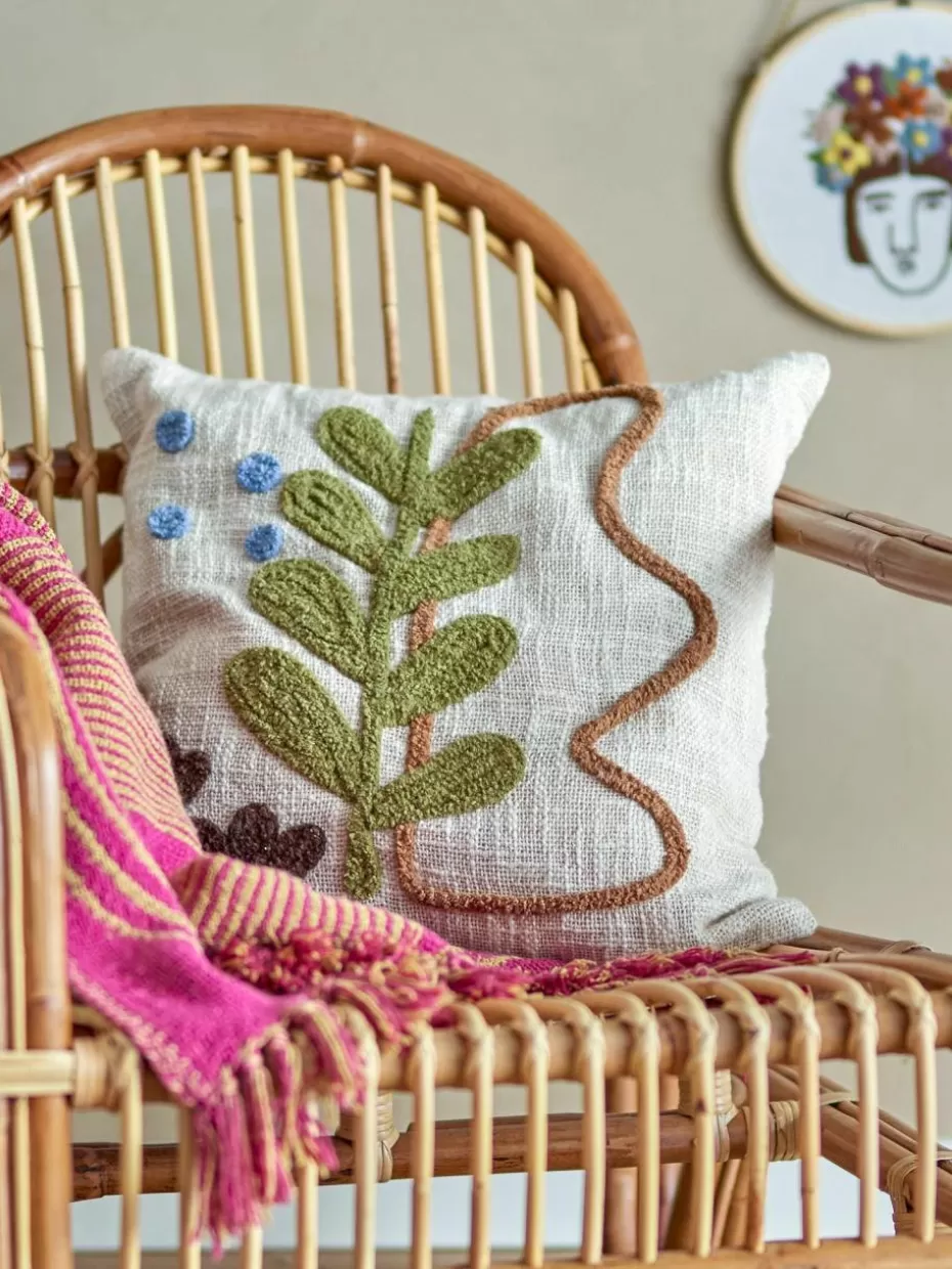 Dekokissen-Bloomingville Besticktes Baumwoll-Kissen Batley mit floralem Motiv