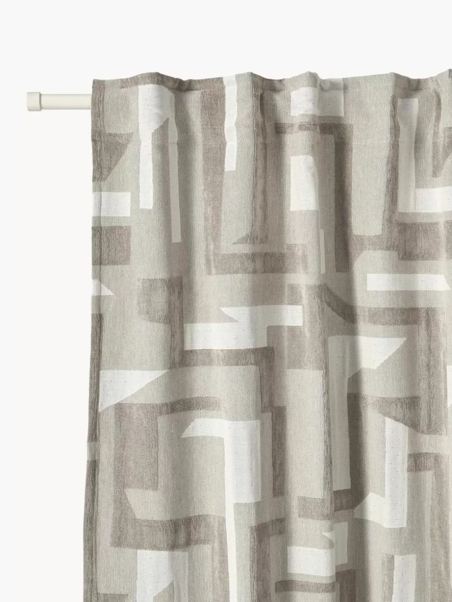 Vorhänge-Westwing Collection Blickdichter Chenille-Vorhang Felice mit Schlaufenband, 2 Stück Beigetöne, Weiß