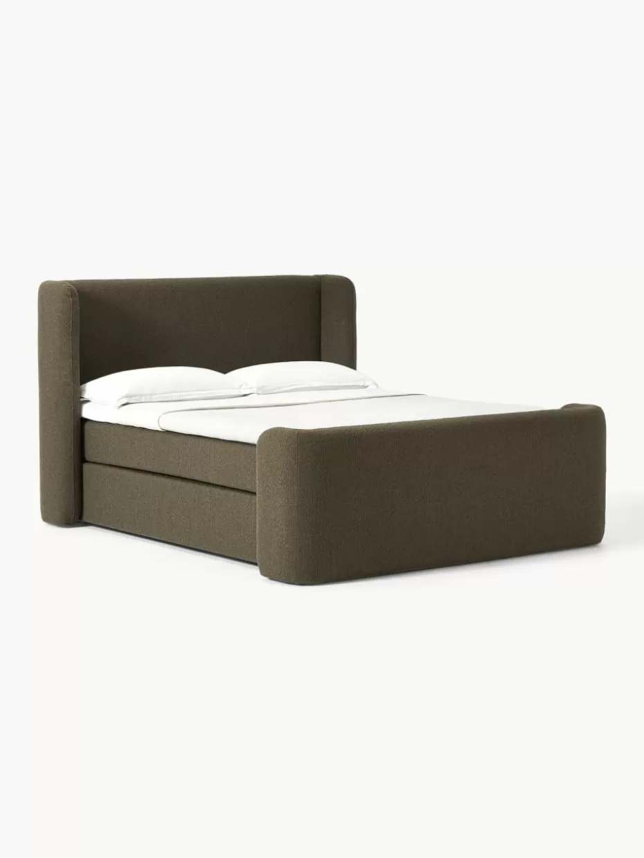 Betten-Westwing Collection Bouclé-Boxspringbett Perla Bouclé Olivgrün