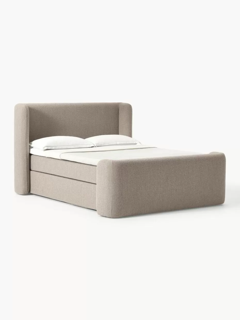 Betten-Westwing Collection Bouclé-Boxspringbett Perla Bouclé Taupe