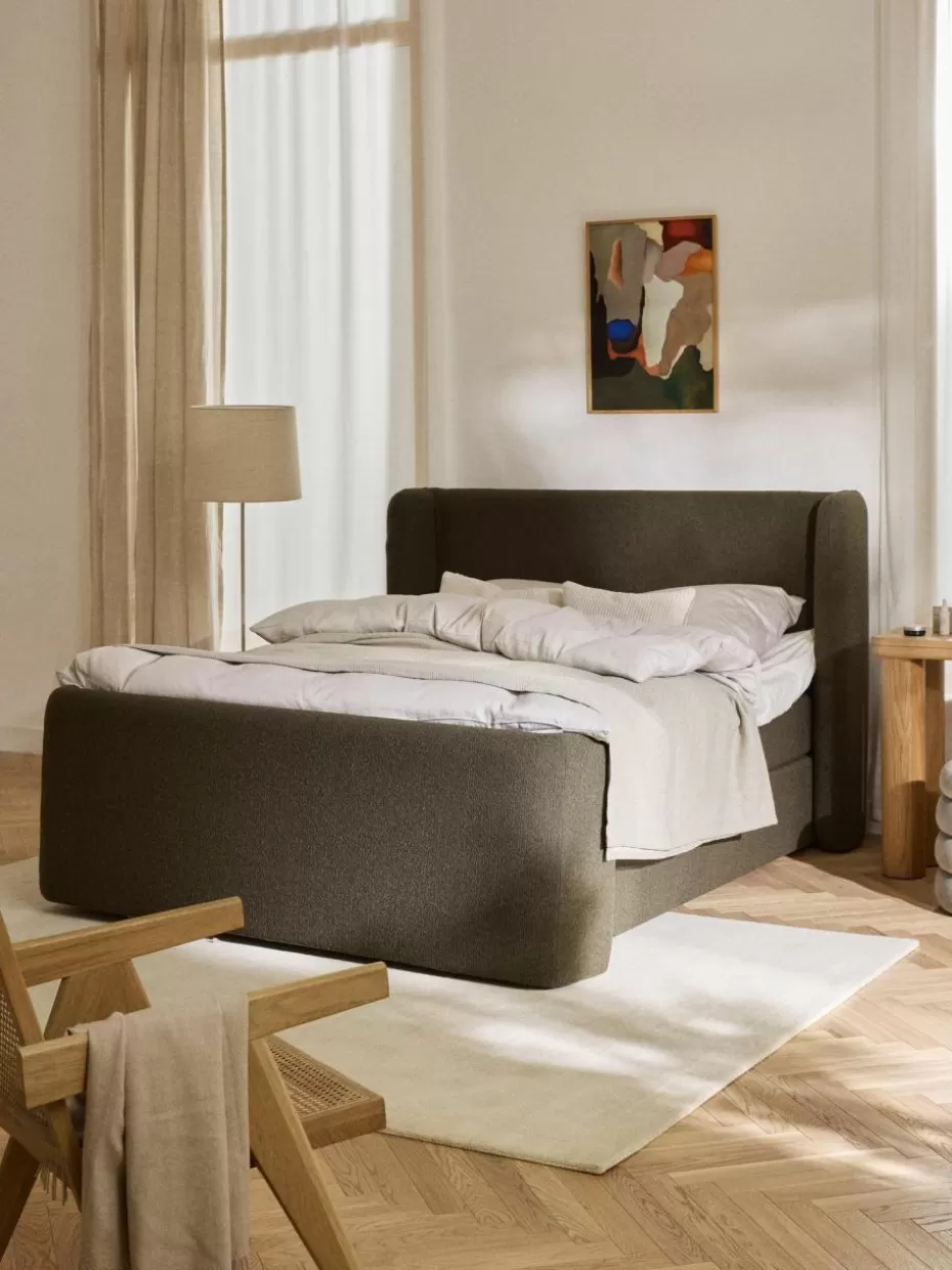 Betten-Westwing Collection Bouclé-Boxspringbett Perla Bouclé Olivgrün