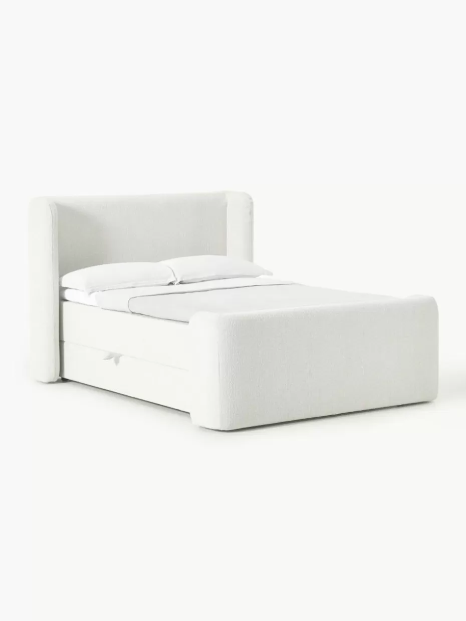 Betten-Westwing Collection Bouclé-Boxspringbett Perla mit Stauraum Bouclé Off White