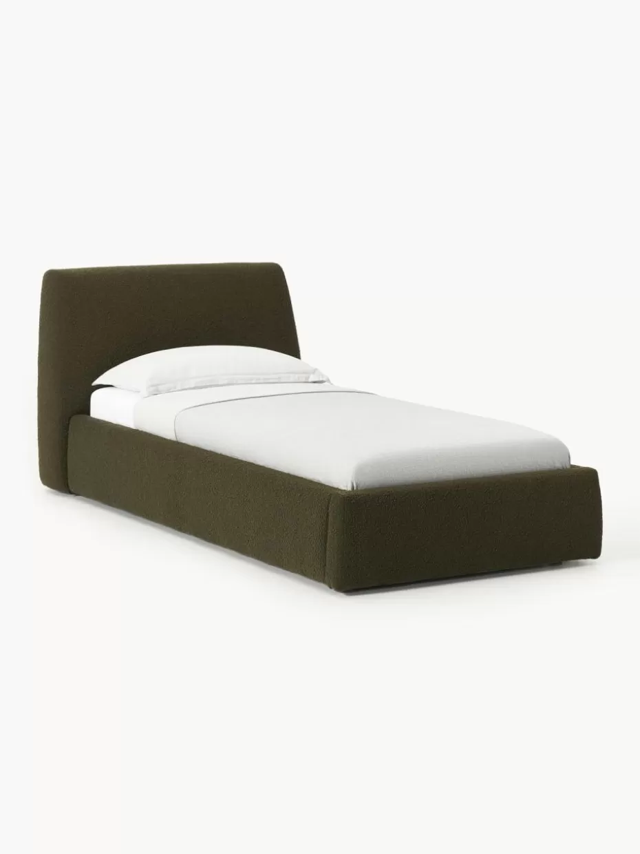 Betten-Westwing Collection Bouclé-Einzelbett Cloud Bouclé Olivgrün