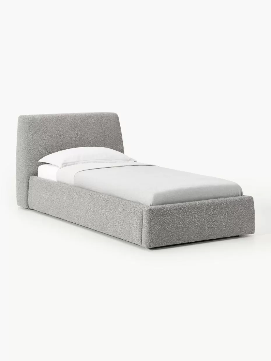 Betten-Westwing Collection Bouclé-Einzelbett Cloud mit Stauraum Bouclé Grau