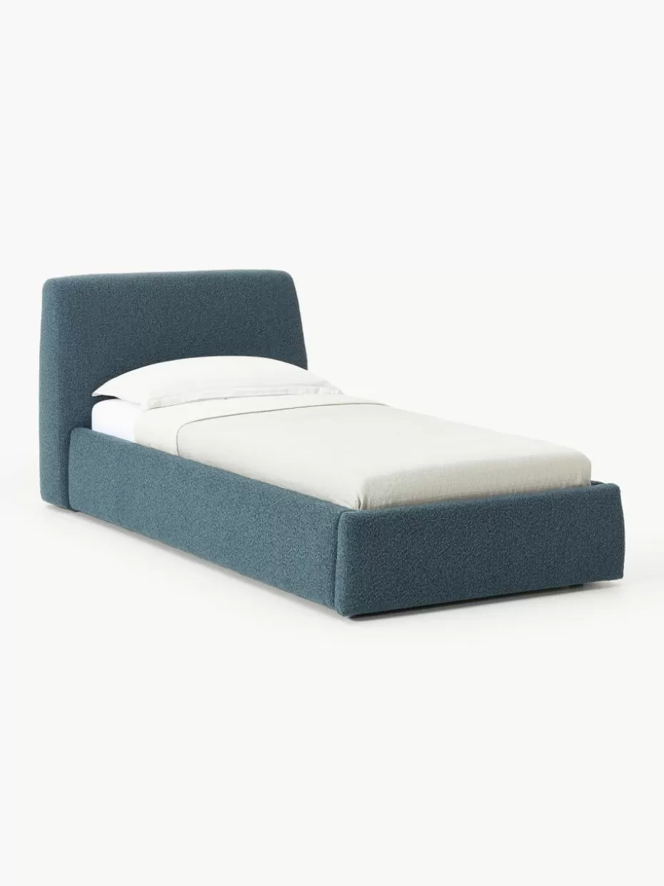 Betten-Westwing Collection Bouclé-Einzelbett Cloud mit Stauraum Bouclé Graublau