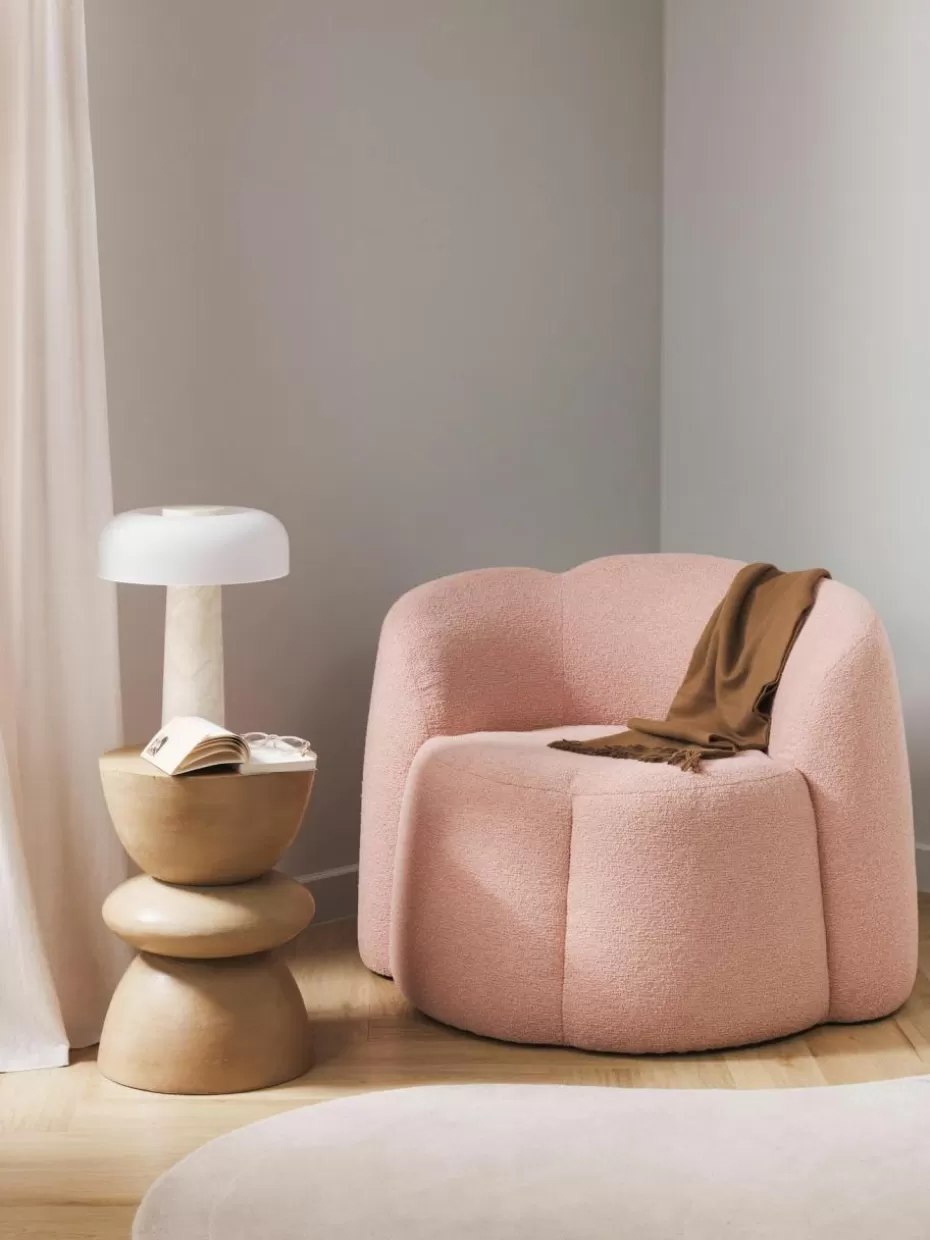 Sessel-Westwing Collection Bouclé-Loungesessel Fleur Hellrosa