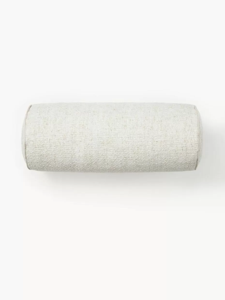 Dekokissen-Westwing Collection Bouclé-Nackenrolle Aya mit Kederumrandung Cremeweiß