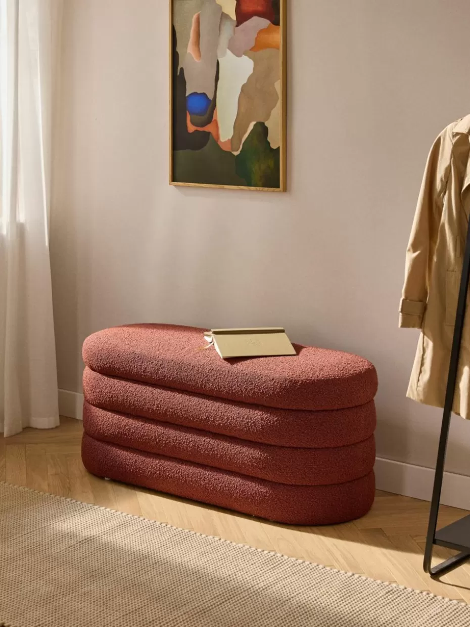 Flur Sitzbänke | Bettbänke-Westwing Collection Bouclé-Polsterbank Alto mit Stauraum Bouclé Rostrot