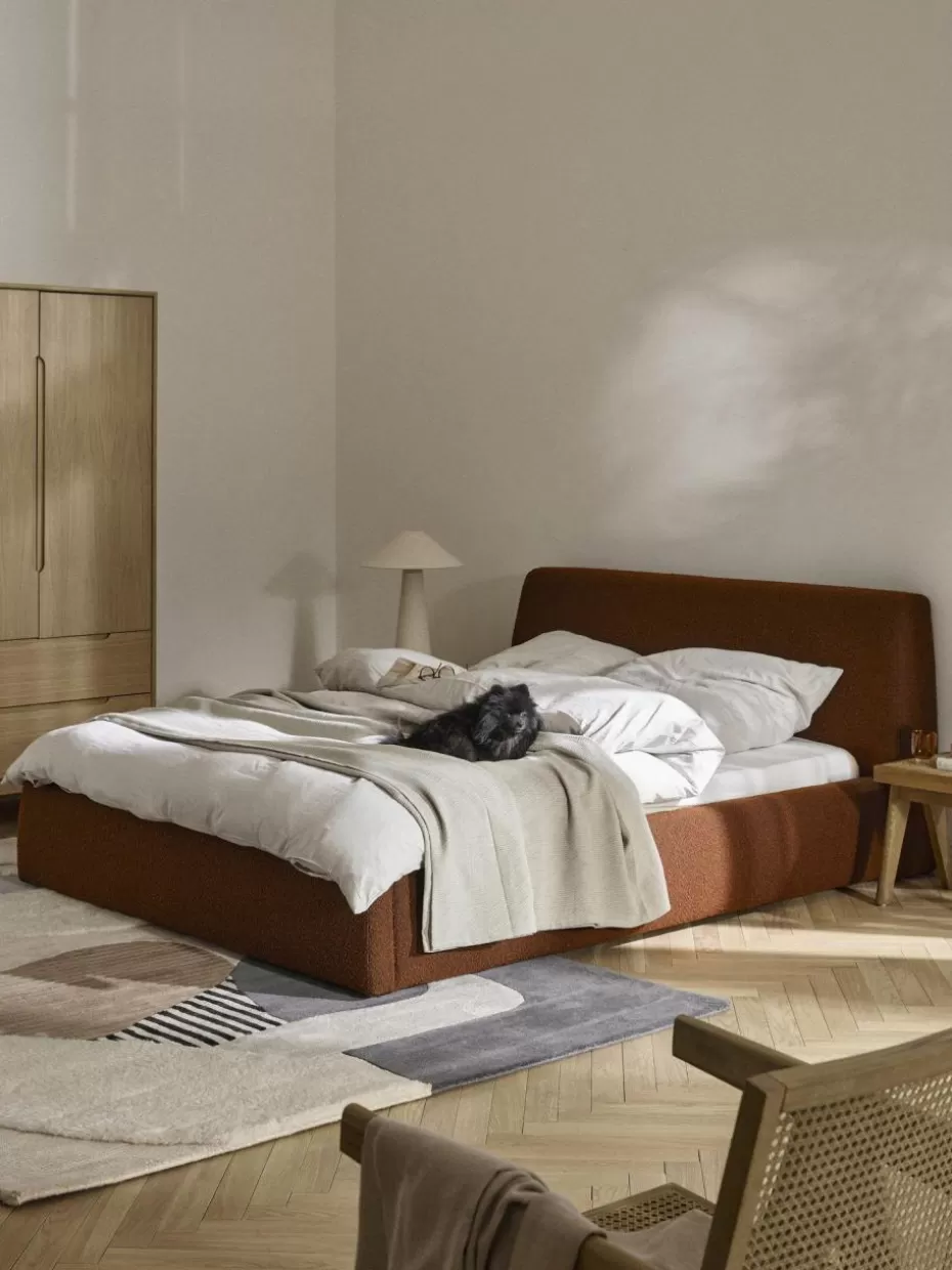 Betten-Westwing Collection Bouclé-Polsterbett Cloud mit Stauraum Bouclé Terrakotta