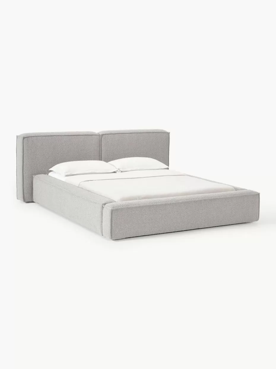 Betten-Westwing Collection Bouclé-Polsterbett Lennon mit Stauraum Bouclé Grau