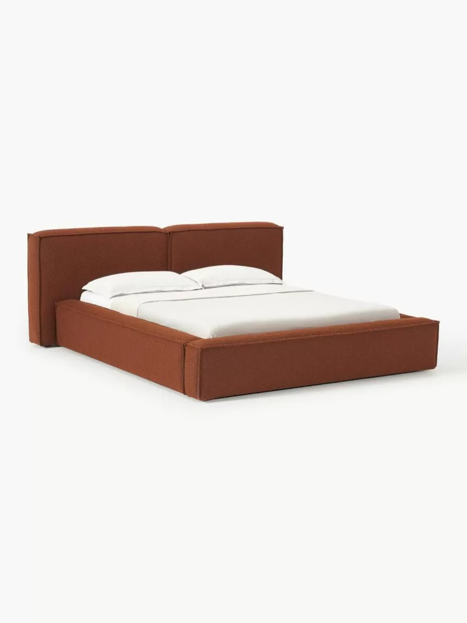 Betten-Westwing Collection Bouclé-Polsterbett Lennon mit Stauraum Bouclé Terrakotta