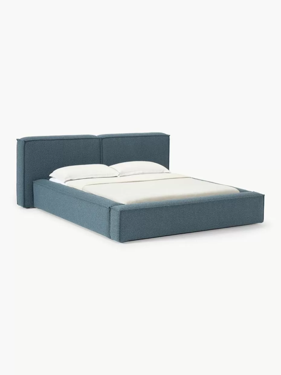 Betten-Westwing Collection Bouclé-Polsterbett Lennon mit Stauraum Bouclé Graublau