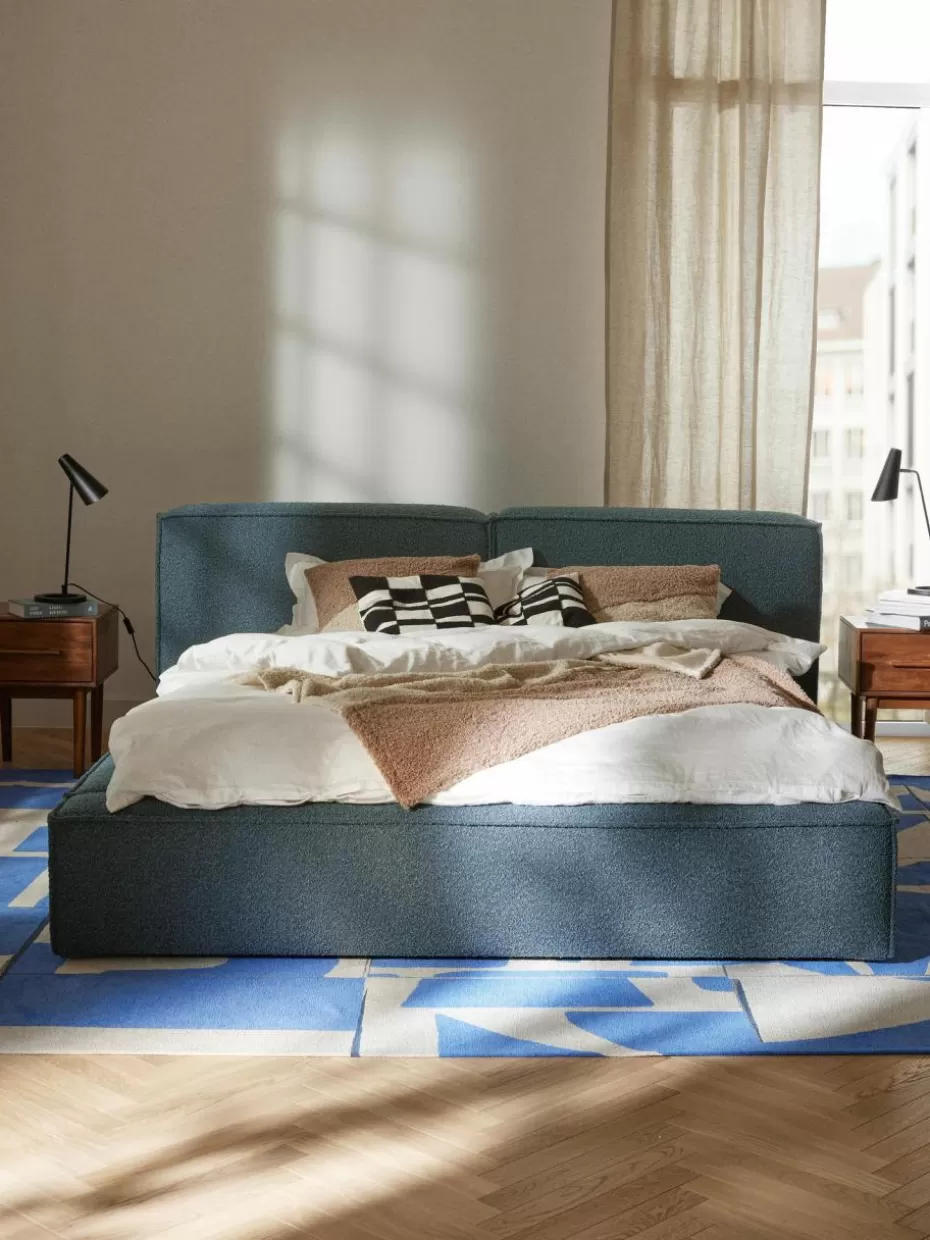 Betten-Westwing Collection Bouclé-Polsterbett Lennon mit Stauraum Bouclé Graublau