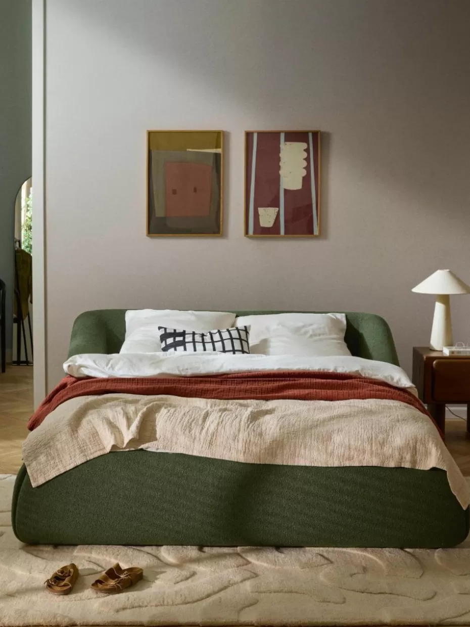 Betten | Sofaserien-Westwing Collection Bouclé-Polsterbett Sofia Bouclé Dunkelgrün