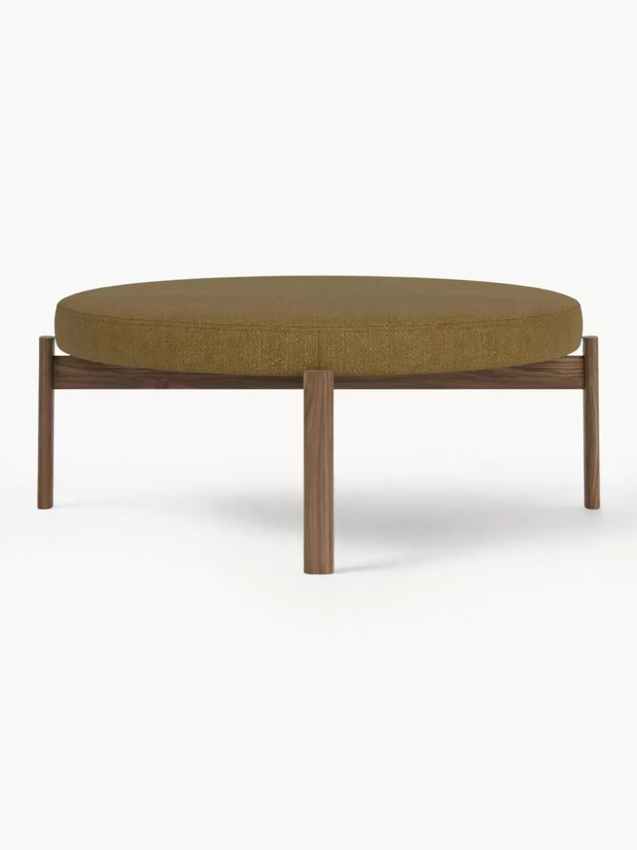 Hocker-Audo Copenhagen Bouclé-Pouf Passage aus Walnussholz Bouclé Olivgrün, Walnussholz