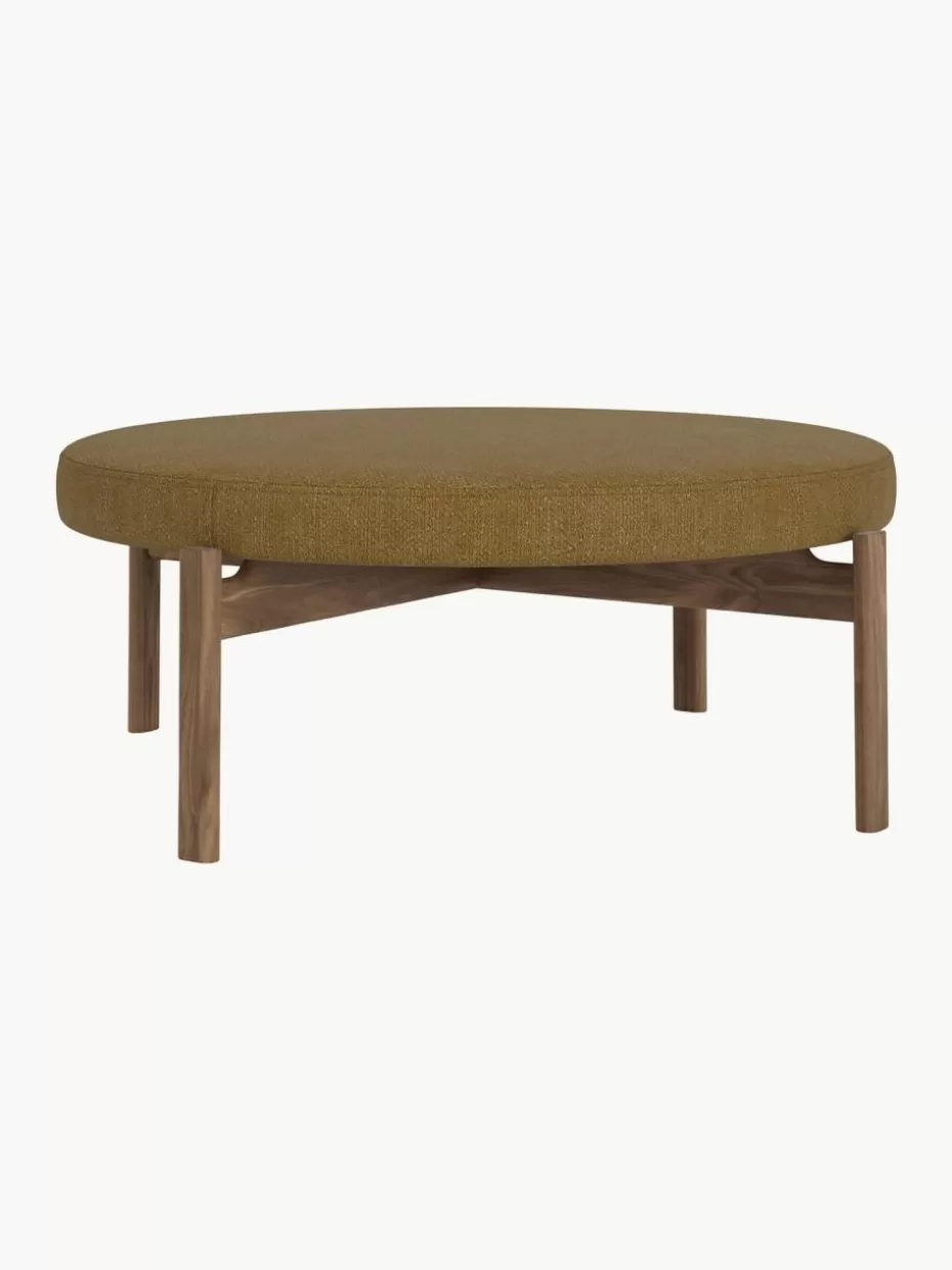 Hocker-Audo Copenhagen Bouclé-Pouf Passage aus Walnussholz Bouclé Olivgrün, Walnussholz