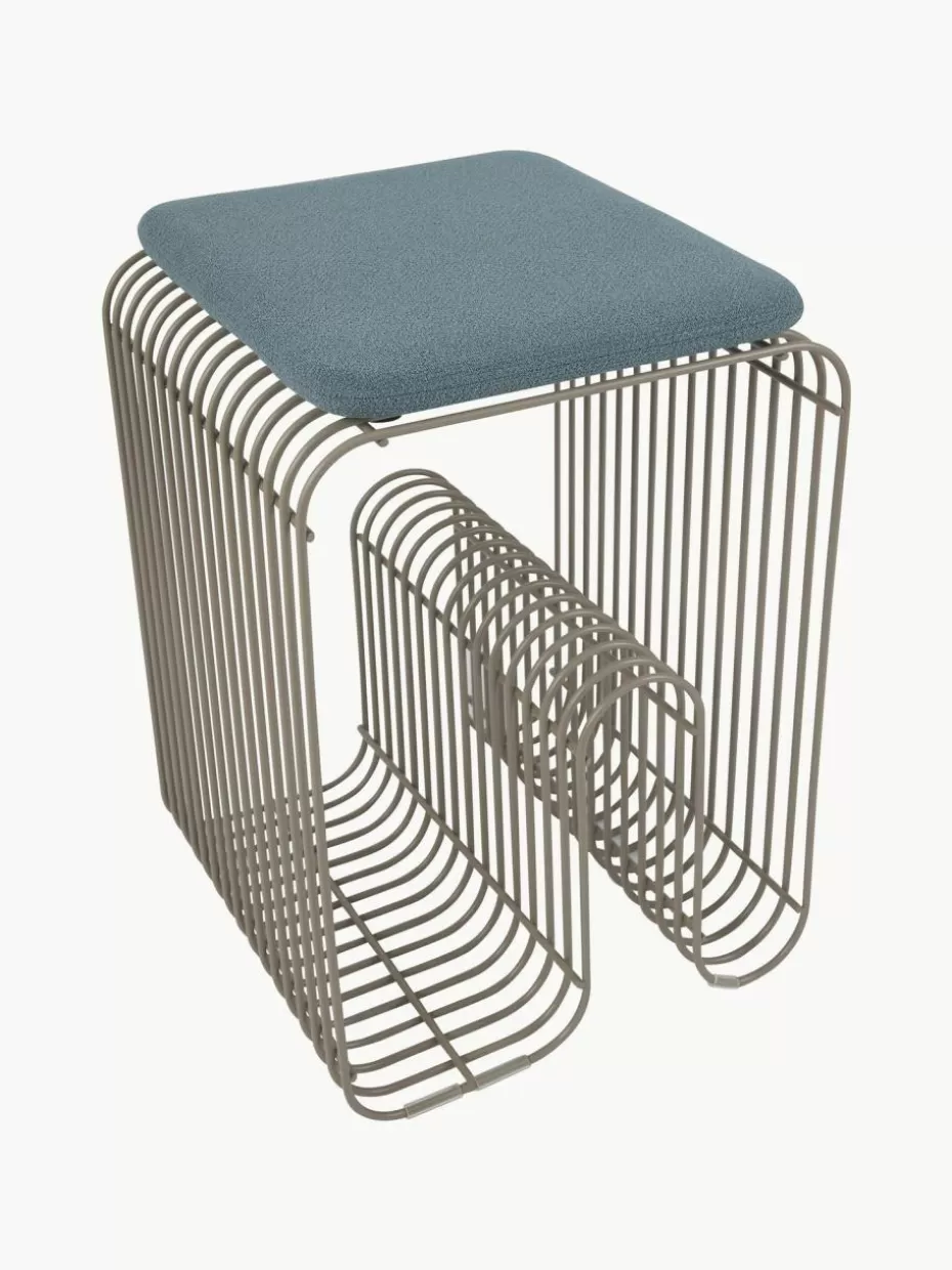 Sitzkissen & Auflagen-Aytm Bouclé-Sitzkissen Curva für Hocker Graublau