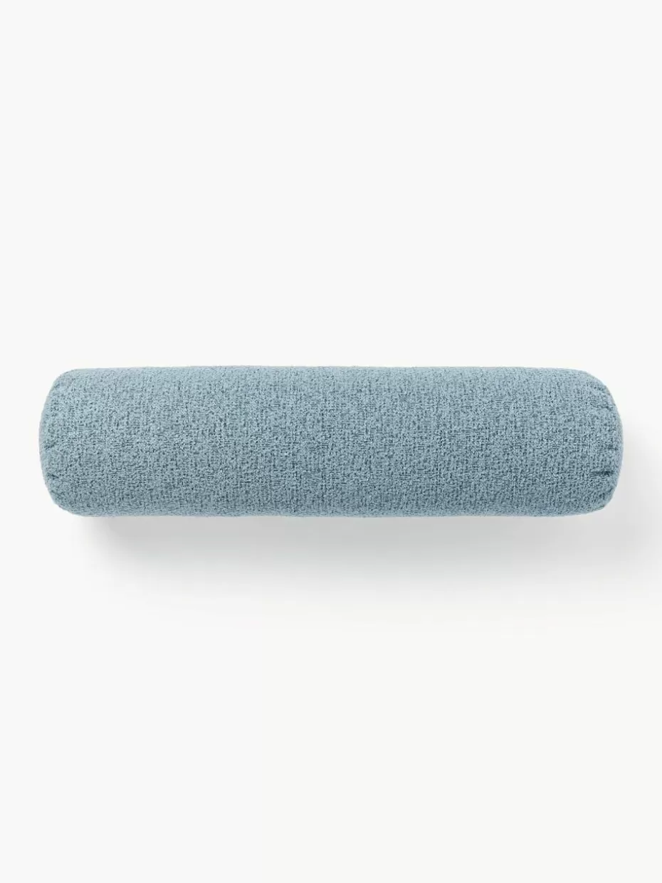 Sofakissen-Westwing Collection Bouclé-Sofa-Nackenrolle Sofia Bouclé Blau