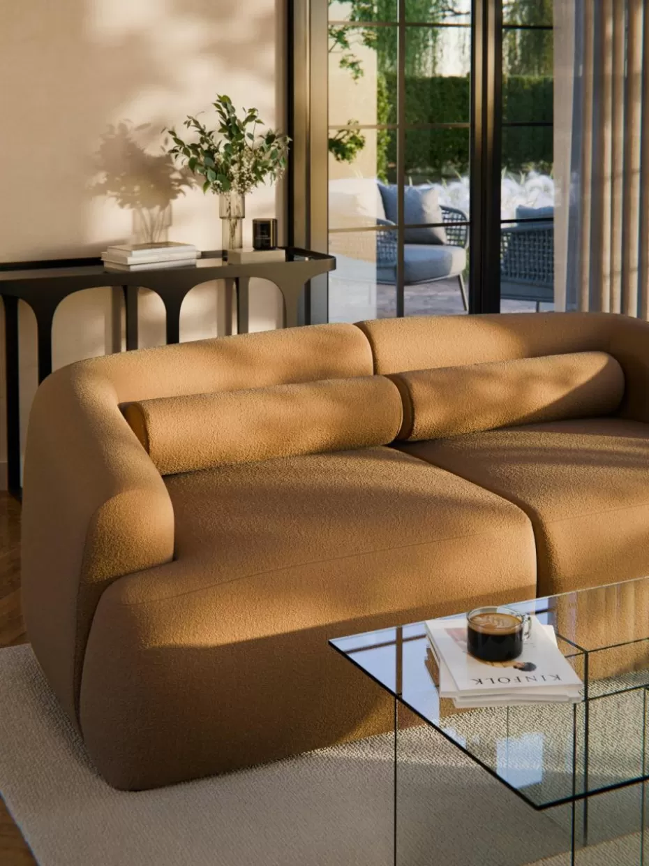 Sofakissen-Westwing Collection Bouclé-Sofa-Nackenrolle Sofia Bouclé Hellbraun