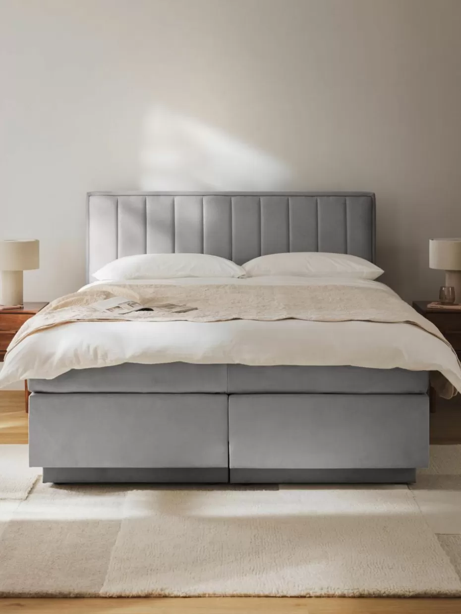Betten-Westwing Collection Boxspringbett Livia mit Stauraum Webstoff Hellgrau