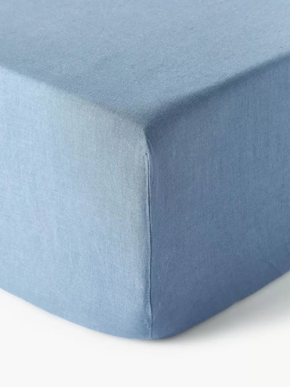 Spannbettlaken-Westwing Collection Boxspring-Spannbettlaken Airy, gewaschenes Leinen Blau
