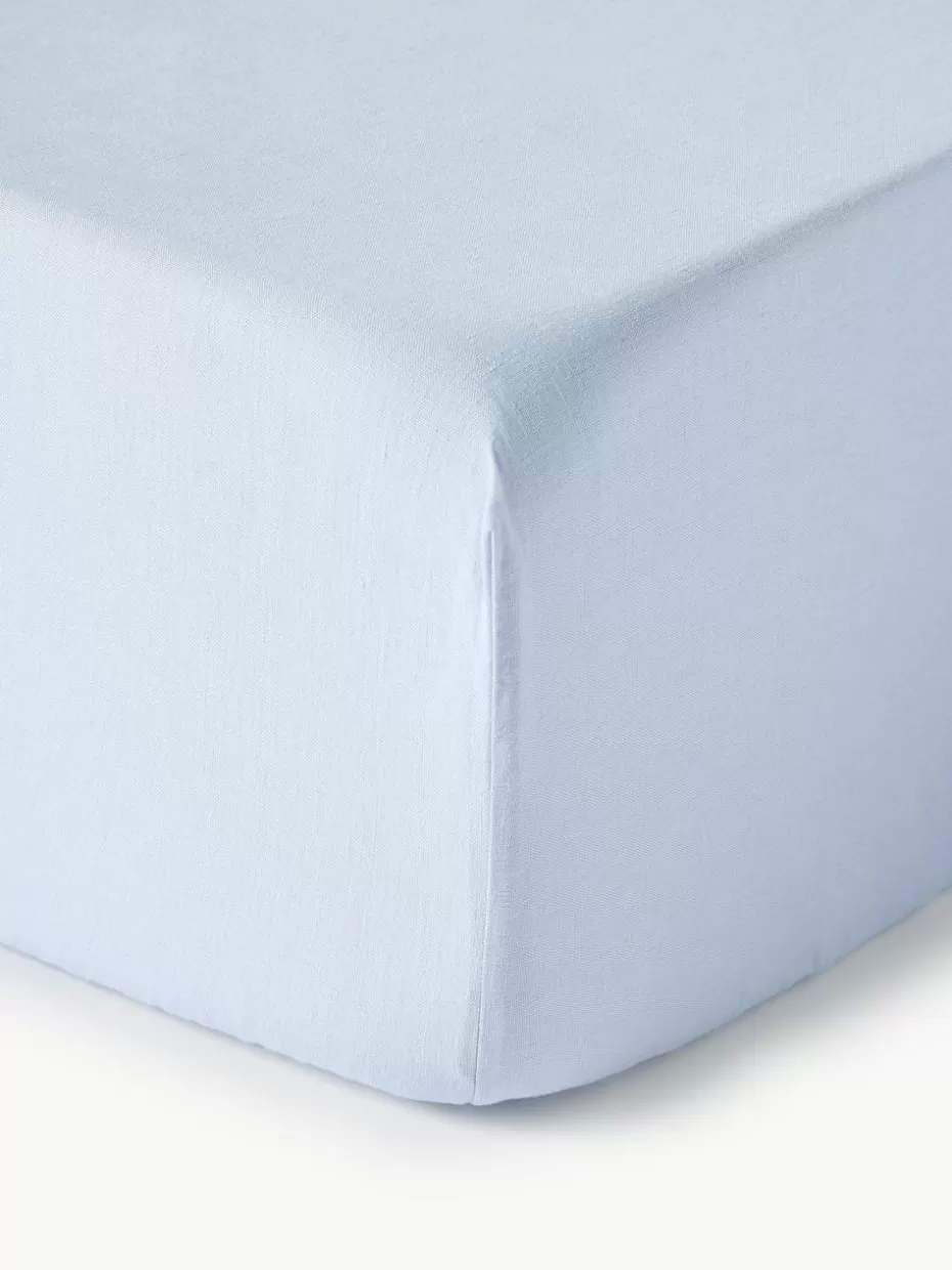 Spannbettlaken-Westwing Collection Boxspring-Spannbettlaken Airy, gewaschenes Leinen Hellblau
