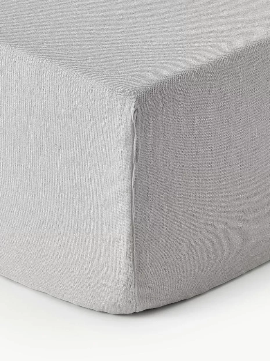 Spannbettlaken-Westwing Collection Boxspring-Spannbettlaken Airy, gewaschenes Leinen Grau