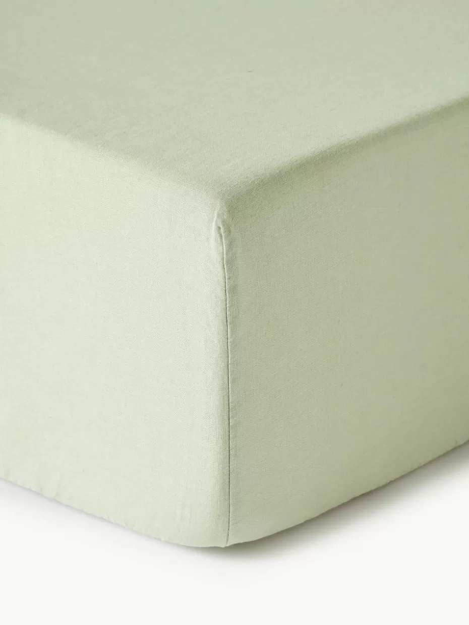 Spannbettlaken-Westwing Collection Boxspring-Spannbettlaken Airy, gewaschenes Leinen Hellgrün