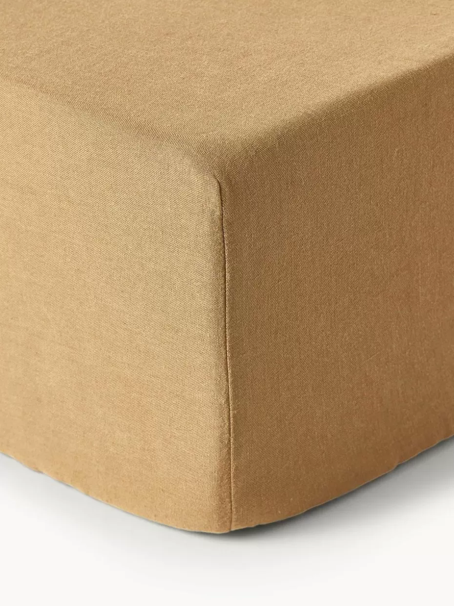 Spannbettlaken-Westwing Collection Boxspring-Spannbettlaken Airy, gewaschenes Leinen Hellbraun