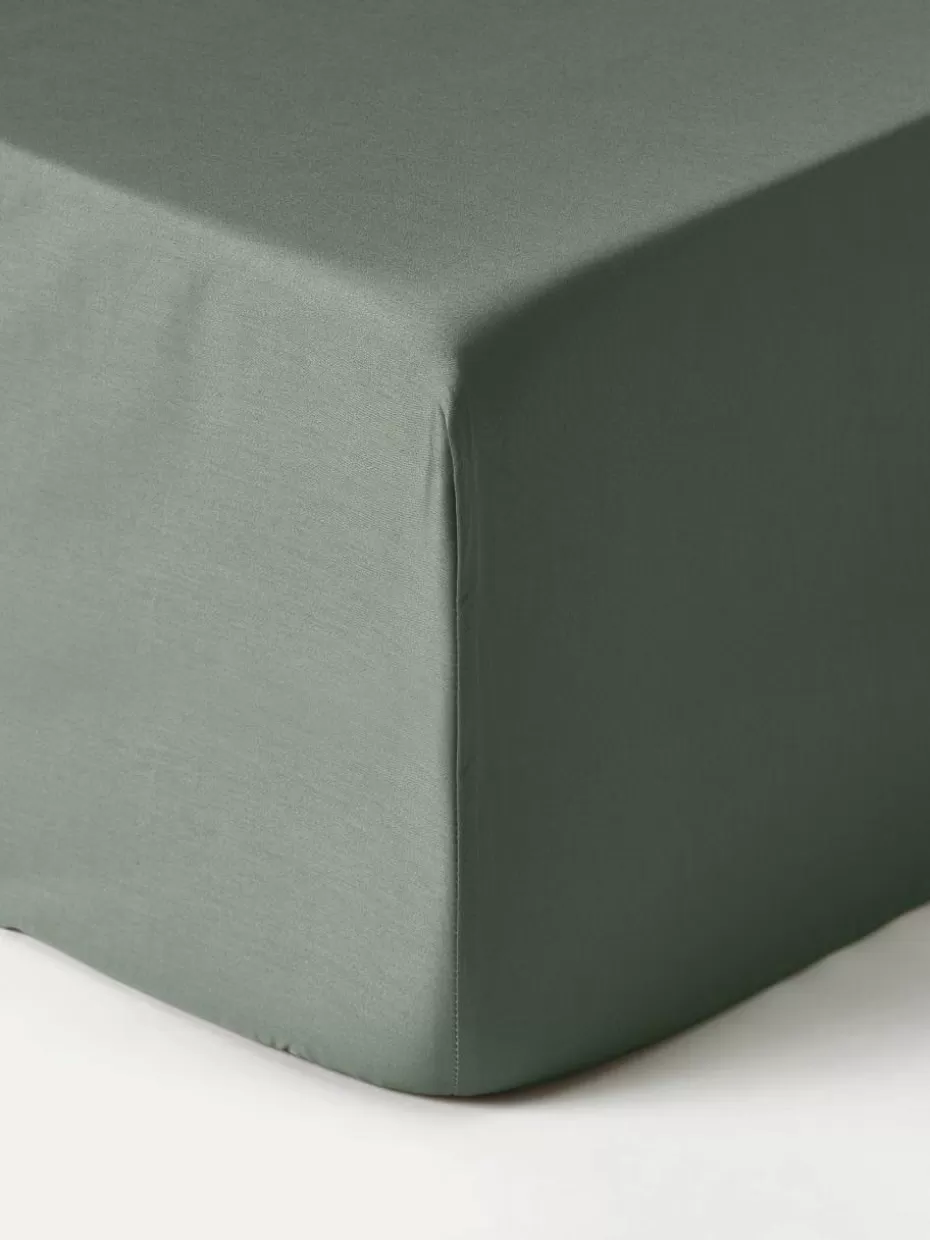 Spannbettlaken-Westwing Collection Boxspring-Spannbettlaken Premium, Baumwollsatin Dunkelgrün