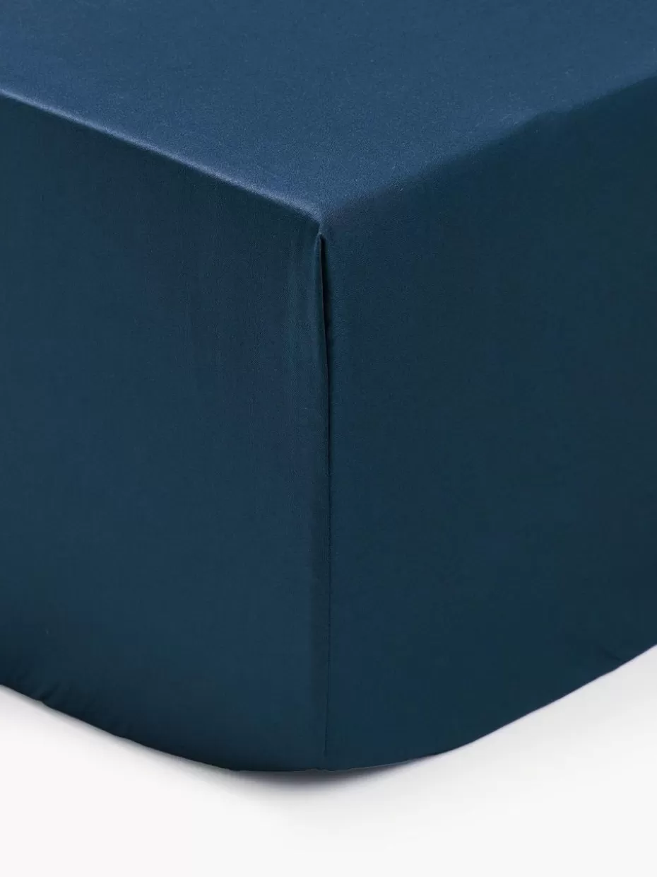 Spannbettlaken-Westwing Collection Boxspring-Spannbettlaken Premium, Baumwollsatin Dunkelblau