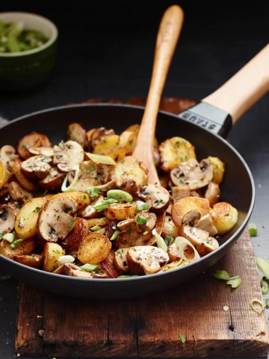 Pfannen-Staub Bratpfanne Wood aus Gusseisen mit Holzgriff