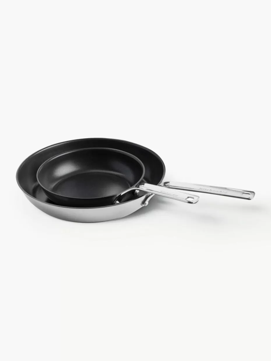 Pfannen-KitchenAid Bratpfannen mit Antihaftbeschichtung, 2er-Set Silberfarben, Schwarz