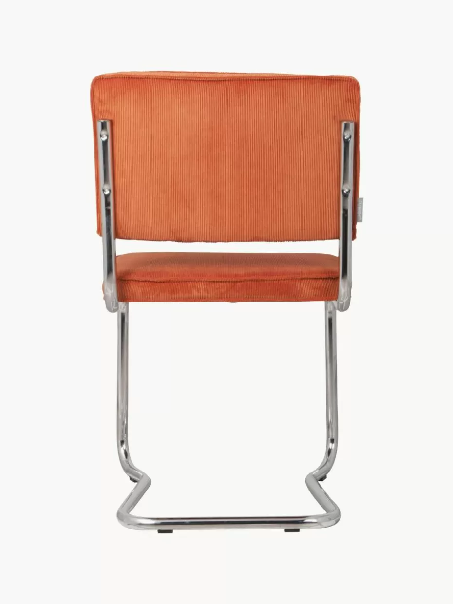 Stühle-Zuiver Cord-Freischwinger Kink, 2 Stück Cord Orange, Silberfarben glänzend
