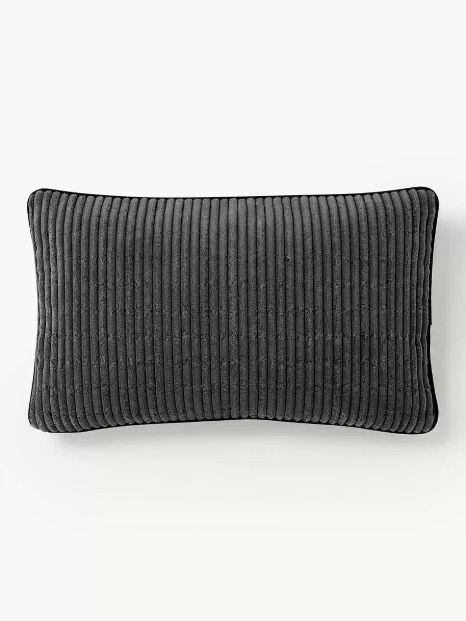 Dekokissen-Westwing Collection Cord-Kissenhülle Kylen Anthrazit, Schwarz