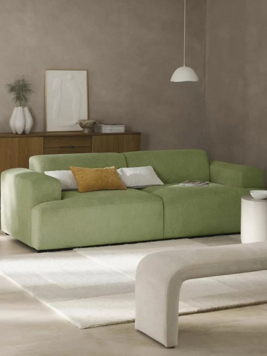 Sofas | Sofaserien-Westwing Collection Cord-Sofa Melva (3-Sitzer) Cord Olivgrün