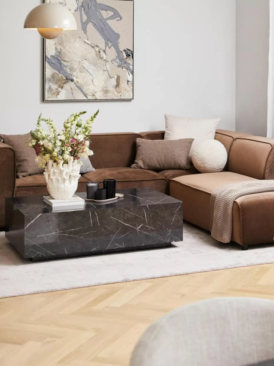 Couchtische-Westwing Collection Couchtisch Lesley in Marmor-Optik Marmor-Optik Schwarz, glänzend