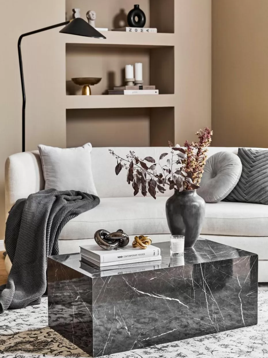 Couchtische-Westwing Collection Couchtisch Lesley in Marmor-Optik Marmor-Optik Schwarz, glänzend