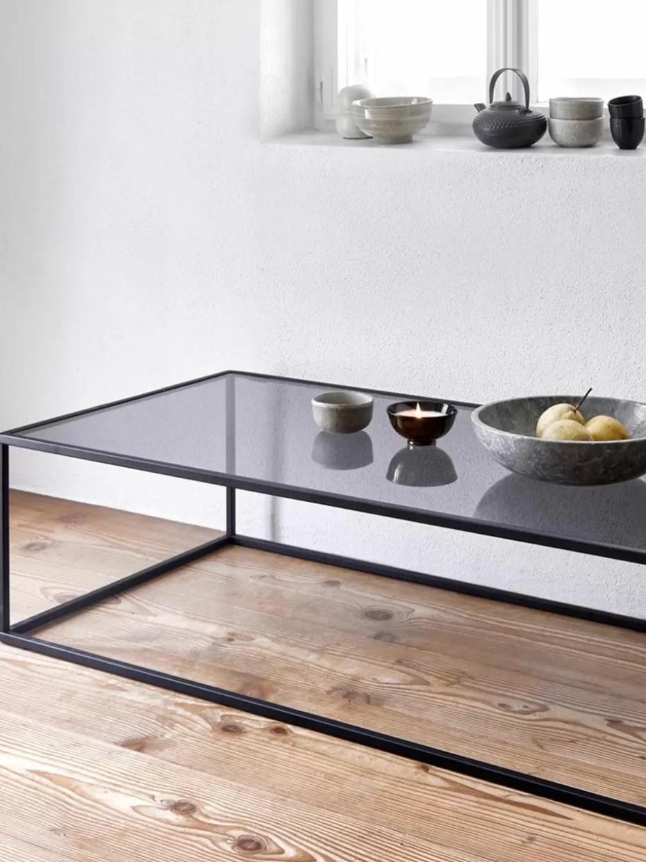 Couchtische-Westwing Collection Couchtisch Maya mit Glasplatte Transparent schwarz getönt, Schwarz matt