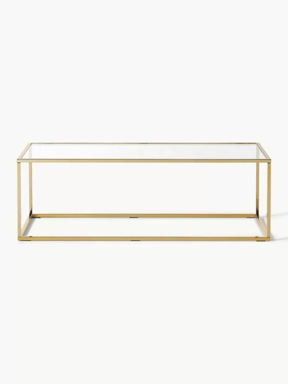 Couchtische-Westwing Collection Couchtisch Maya mit Glasplatte Transparent, Goldfarben glänzend