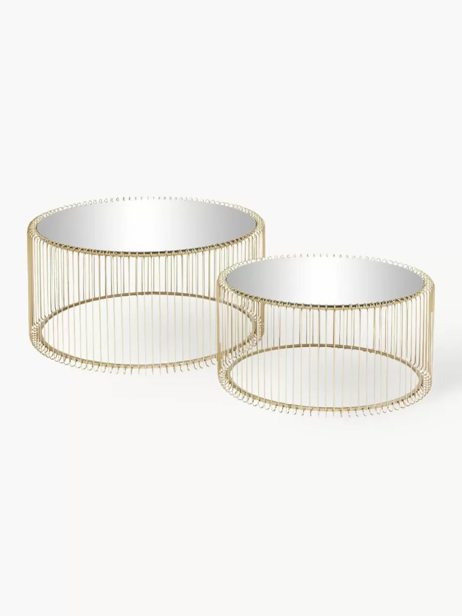 Couchtische-Kare Design Couchtische Wire mit Glasplatte, 2er-Set Goldfarben, Spiegelglas