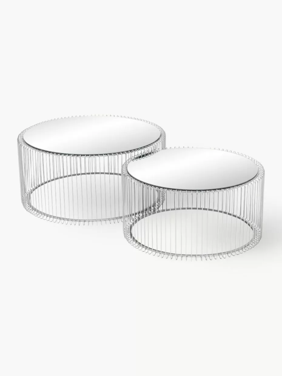 Couchtische-Kare Design Couchtische Wire mit Glasplatte, 2er-Set Silberfarben, Spiegelglas